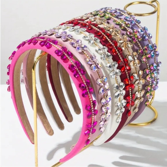 Purple Floral Rhinestone Embellished Headband - Picture 2 of 3